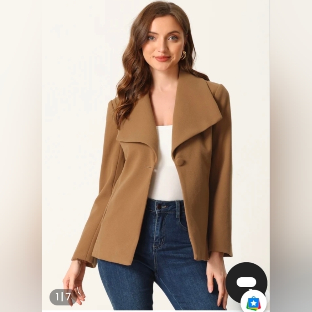 Allegra K Shawl Lapel Collar Pea Buttoned Winter Belted Slant Pockets Coat